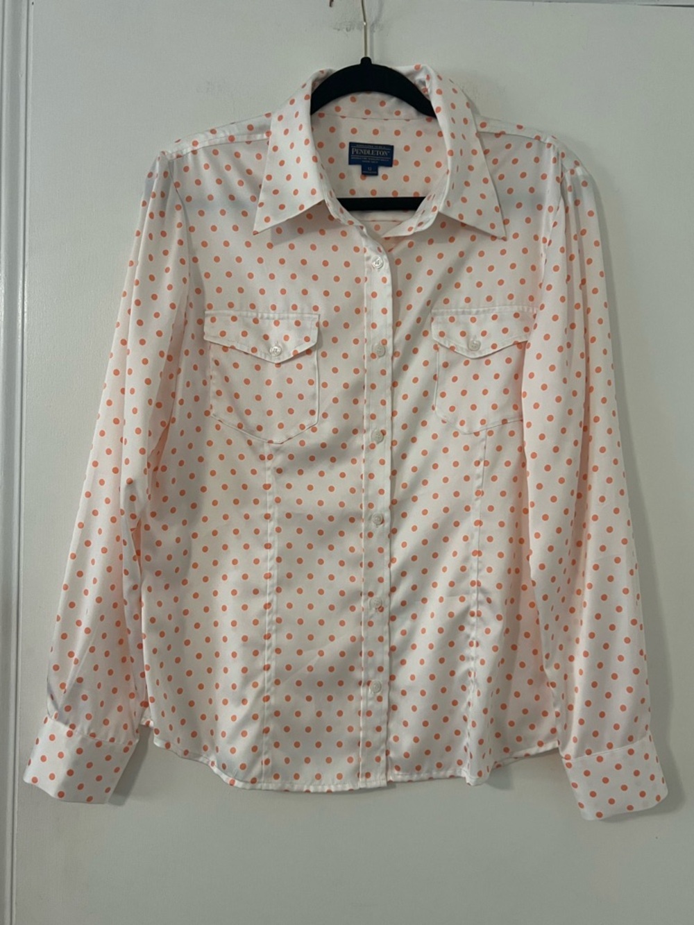 Pendleton White Blouse with Coral Polka Dots size 12 (Z127)